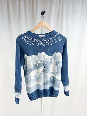 Vintage Orvis Polar Bear Winter Snowflakes Crewneck Sweater
